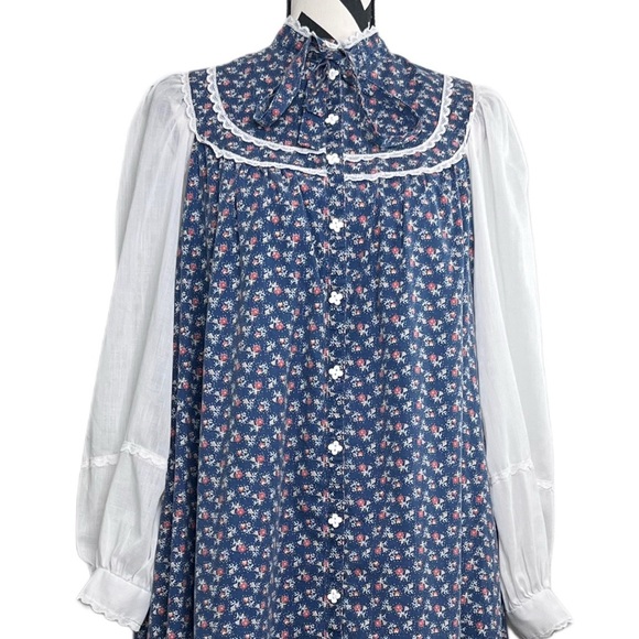 Gunne Sax Vintage 1970's Cottagecore Puff Sleeve Floral Sz 9 Midi Dress - Picture 7 of 16